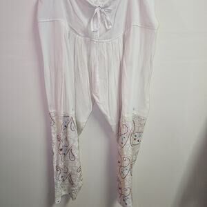 BOHO White Sanwar Harem Pants With Embroidery Drawstring Waist O/S